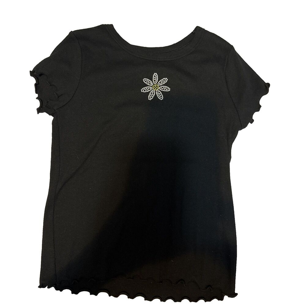 Art Class Girls Black Shirt Size 14 Flower Ruffled Edged Sleeve T-Shirt Top